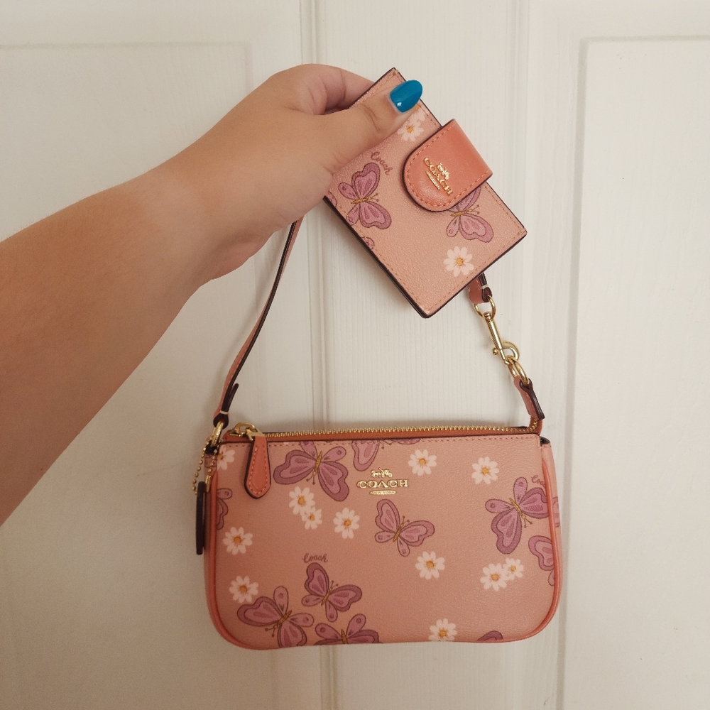 Coach Pink Butterfly Floral Nolita 19 and Card Holder